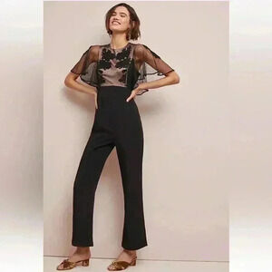Harlyn Delmara ANTHROPOLOGIE Black Lace Short Sleeve Jumpsuit Size Xsmall